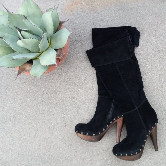 Black Suede Clog Boots - Picture 1 of 16